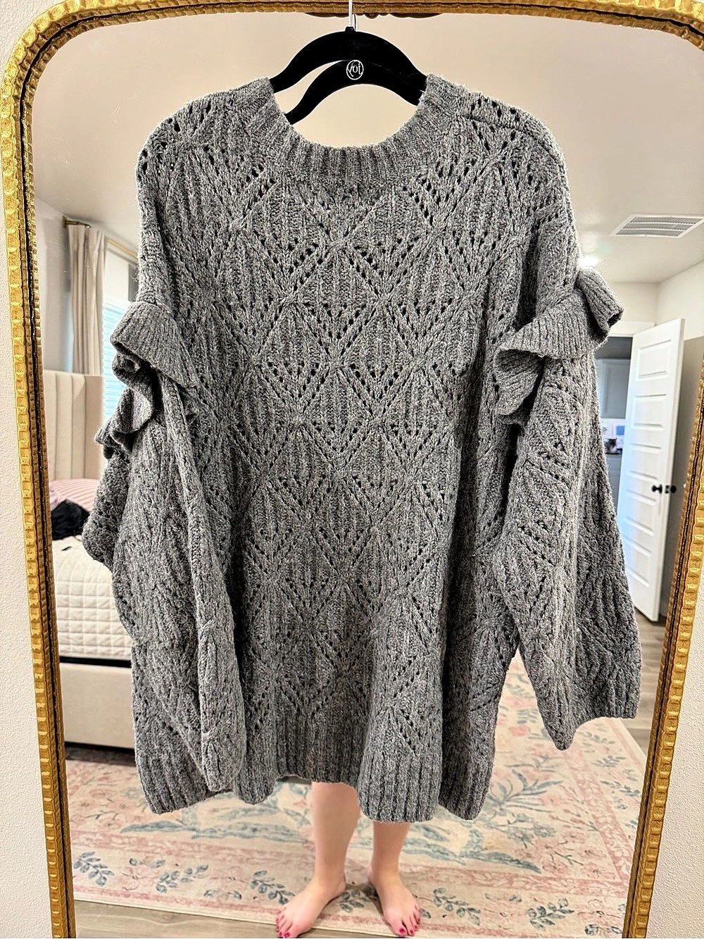 Old Navy Cable Knit Ruffle Sleeve Gray 3X Like New